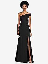 Front View Thumbnail - Black Asymmetrical Off-the-Shoulder Cuff Trumpet Gown With Front Slit
