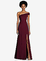 Front View Thumbnail - Cabernet Asymmetrical Off-the-Shoulder Cuff Trumpet Gown With Front Slit