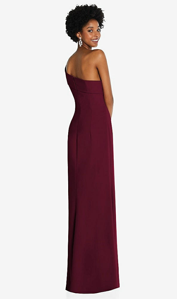 Back View - Cabernet Asymmetrical Off-the-Shoulder Cuff Trumpet Gown With Front Slit