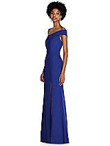 Side View Thumbnail - Cobalt Blue Asymmetrical Off-the-Shoulder Cuff Trumpet Gown With Front Slit