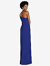 Rear View Thumbnail - Cobalt Blue Asymmetrical Off-the-Shoulder Cuff Trumpet Gown With Front Slit