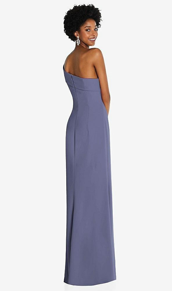 Back View - French Blue Asymmetrical Off-the-Shoulder Cuff Trumpet Gown With Front Slit