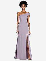 Front View Thumbnail - Lilac Haze Asymmetrical Off-the-Shoulder Cuff Trumpet Gown With Front Slit