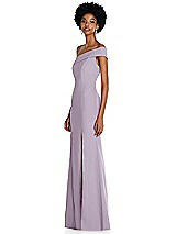 Side View Thumbnail - Lilac Haze Asymmetrical Off-the-Shoulder Cuff Trumpet Gown With Front Slit