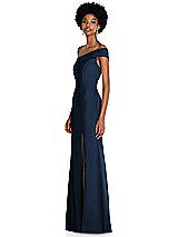 Side View Thumbnail - Midnight Navy Asymmetrical Off-the-Shoulder Cuff Trumpet Gown With Front Slit