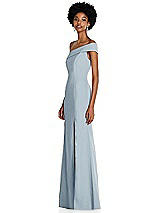 Side View Thumbnail - Mist Asymmetrical Off-the-Shoulder Cuff Trumpet Gown With Front Slit