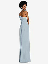 Rear View Thumbnail - Mist Asymmetrical Off-the-Shoulder Cuff Trumpet Gown With Front Slit