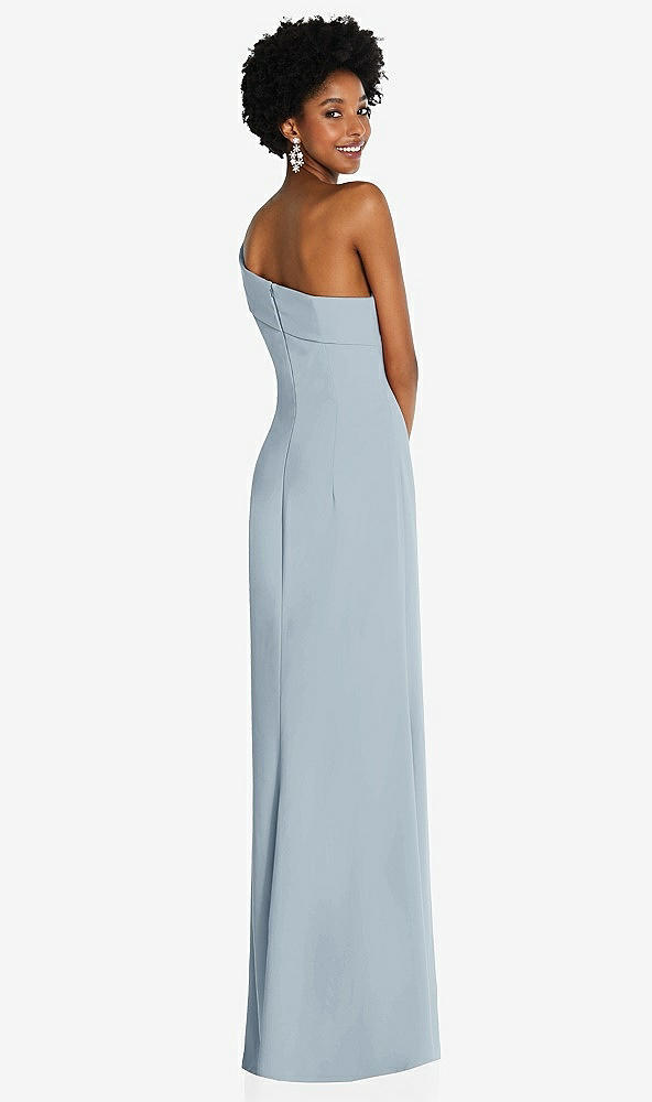 Back View - Mist Asymmetrical Off-the-Shoulder Cuff Trumpet Gown With Front Slit