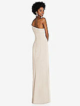 Rear View Thumbnail - Oat Asymmetrical Off-the-Shoulder Cuff Trumpet Gown With Front Slit