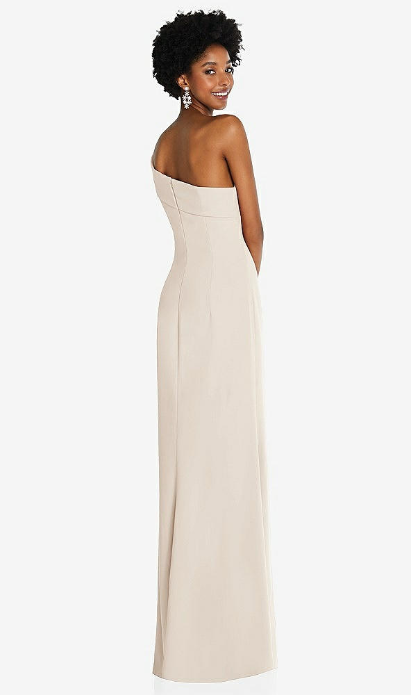 Back View - Oat Asymmetrical Off-the-Shoulder Cuff Trumpet Gown With Front Slit