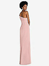 Rear View Thumbnail - Rose - PANTONE Rose Quartz Asymmetrical Off-the-Shoulder Cuff Trumpet Gown With Front Slit