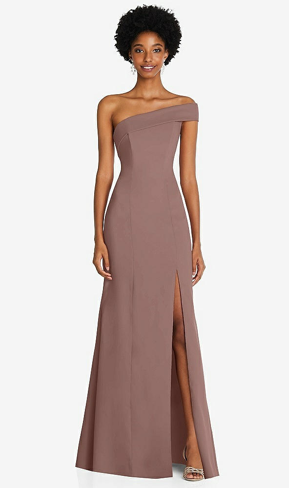 Front View - Sienna Asymmetrical Off-the-Shoulder Cuff Trumpet Gown With Front Slit