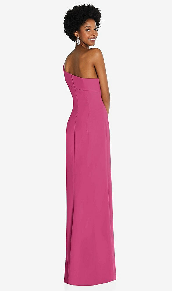 Back View - Tea Rose Asymmetrical Off-the-Shoulder Cuff Trumpet Gown With Front Slit