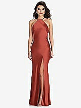 Front View Thumbnail - Amber Sunset Halter Convertible Strap Bias Slip Dress With Front Slit