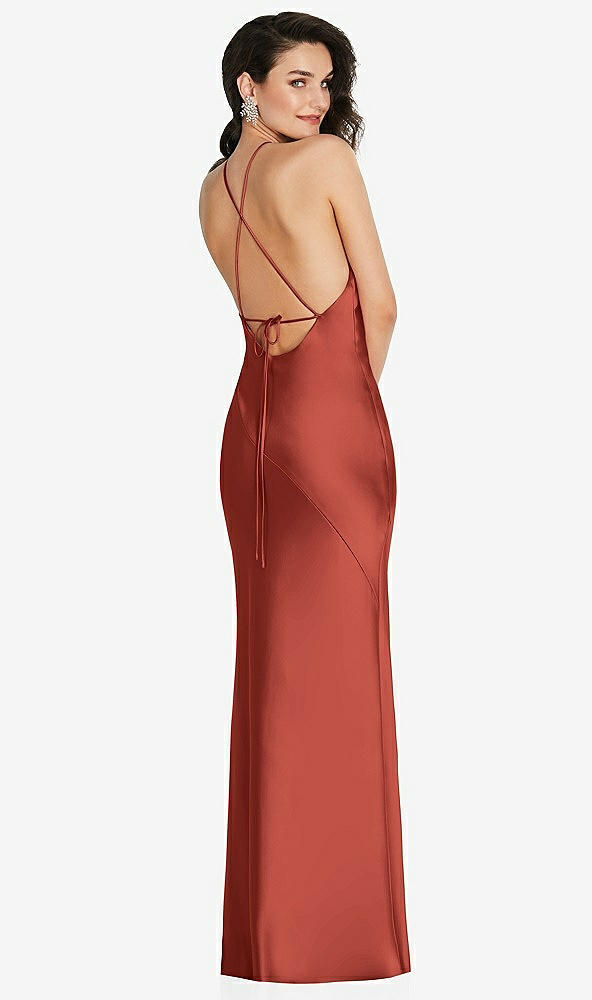 Back View - Amber Sunset Halter Convertible Strap Bias Slip Dress With Front Slit