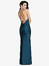 Rear View Thumbnail - Atlantic Blue Halter Convertible Strap Bias Slip Dress With Front Slit