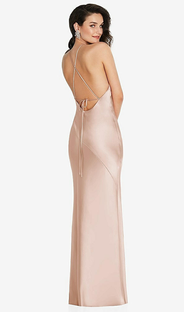 Back View - Cameo Halter Convertible Strap Bias Slip Dress With Front Slit