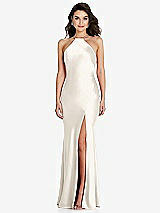 Front View Thumbnail - Ivory Halter Convertible Strap Bias Slip Dress With Front Slit