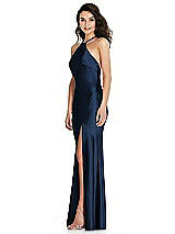 Side View Thumbnail - Midnight Navy Halter Convertible Strap Bias Slip Dress With Front Slit