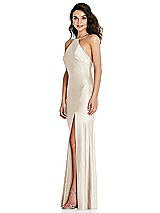 Side View Thumbnail - Oat Halter Convertible Strap Bias Slip Dress With Front Slit