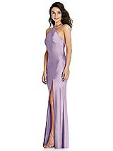 Side View Thumbnail - Pale Purple Halter Convertible Strap Bias Slip Dress With Front Slit