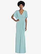 Front View Thumbnail - Canal Blue Faux Wrap Split Sleeve Maxi Dress with Cascade Skirt