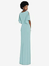 Rear View Thumbnail - Canal Blue Faux Wrap Split Sleeve Maxi Dress with Cascade Skirt