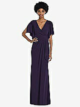 Front View Thumbnail - Concord Faux Wrap Split Sleeve Maxi Dress with Cascade Skirt