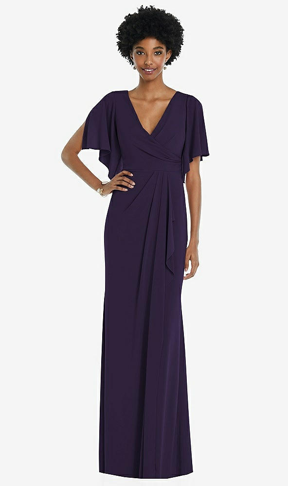 Front View - Concord Faux Wrap Split Sleeve Maxi Dress with Cascade Skirt