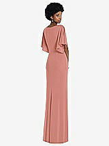Rear View Thumbnail - Desert Rose Faux Wrap Split Sleeve Maxi Dress with Cascade Skirt