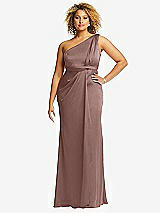 Front View Thumbnail - Sienna One-Shoulder Draped Twist Empire Waist Trumpet Gown
