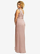 Rear View Thumbnail - Toasted Sugar One-Shoulder Draped Twist Empire Waist Trumpet Gown