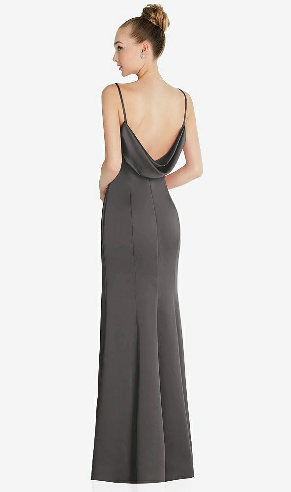 Front View - Caviar Gray Draped Cowl-Back Princess Line Dress with Front Slit