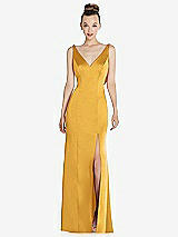 Rear View Thumbnail - NYC Yellow Draped Cowl-Back Princess Line Dress with Front Slit