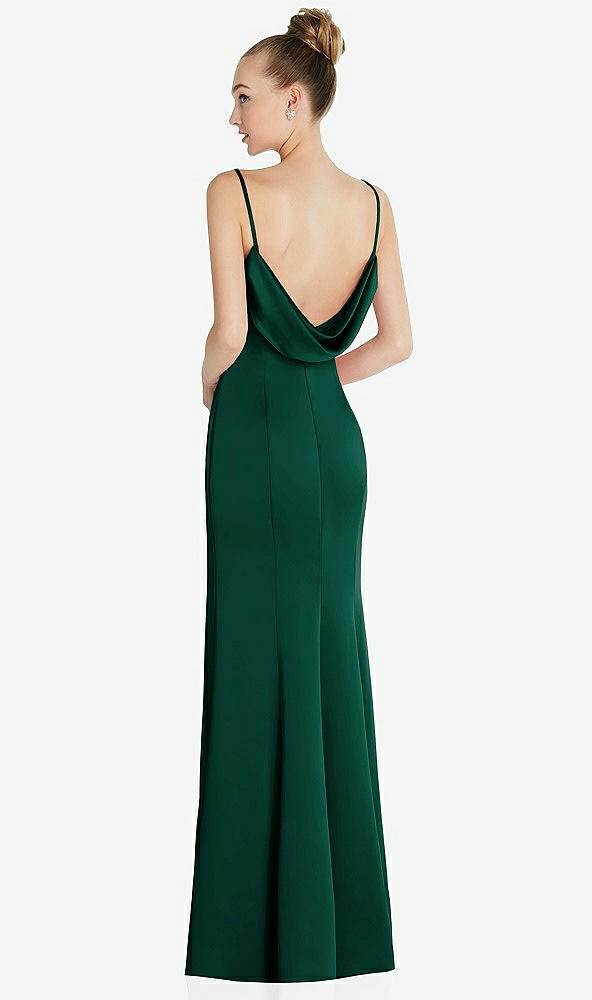 Front View - Hunter Green Draped Cowl-Back Princess Line Dress with Front Slit