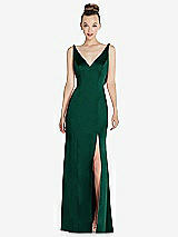 Rear View Thumbnail - Hunter Green Draped Cowl-Back Princess Line Dress with Front Slit