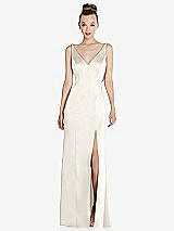 Rear View Thumbnail - Ivory Draped Cowl-Back Princess Line Dress with Front Slit
