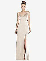 Rear View Thumbnail - Oat Draped Cowl-Back Princess Line Dress with Front Slit