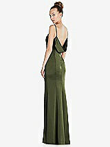 Side View Thumbnail - Olive Green Draped Cowl-Back Princess Line Dress with Front Slit