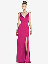 Rear View Thumbnail - Think Pink Draped Cowl-Back Princess Line Dress with Front Slit