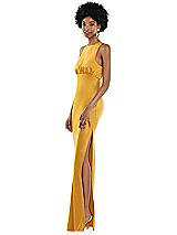 Side View Thumbnail - NYC Yellow Jewel Neck Sleeveless Maxi Dress with Bias Skirt