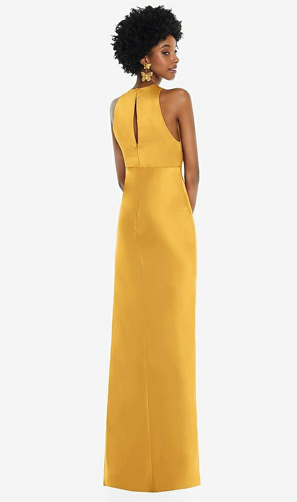 Back View - NYC Yellow Jewel Neck Sleeveless Maxi Dress with Bias Skirt