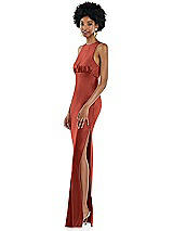 Side View Thumbnail - Amber Sunset Jewel Neck Sleeveless Maxi Dress with Bias Skirt