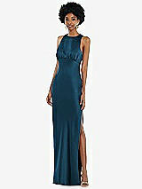 Front View Thumbnail - Atlantic Blue Jewel Neck Sleeveless Maxi Dress with Bias Skirt