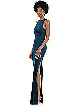 Side View Thumbnail - Atlantic Blue Jewel Neck Sleeveless Maxi Dress with Bias Skirt
