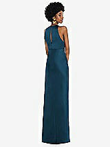 Rear View Thumbnail - Atlantic Blue Jewel Neck Sleeveless Maxi Dress with Bias Skirt
