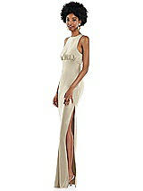 Side View Thumbnail - Champagne Jewel Neck Sleeveless Maxi Dress with Bias Skirt