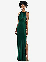 Front View Thumbnail - Hunter Green Jewel Neck Sleeveless Maxi Dress with Bias Skirt