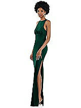 Side View Thumbnail - Hunter Green Jewel Neck Sleeveless Maxi Dress with Bias Skirt