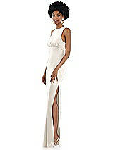 Side View Thumbnail - Ivory Jewel Neck Sleeveless Maxi Dress with Bias Skirt